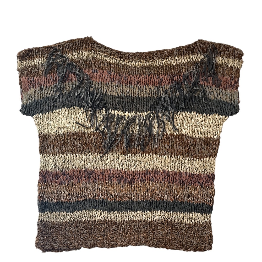 Hand Crafted Leather Tied Top‎ Striped Art To Wear Boho (FLAWS & Approx Size M)